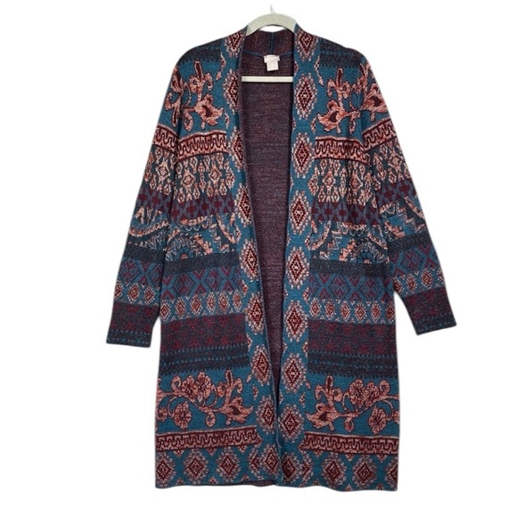 Chicos Tapestry Jacquard Longline Cardigan Size 2 Large - Picture 1 of 7